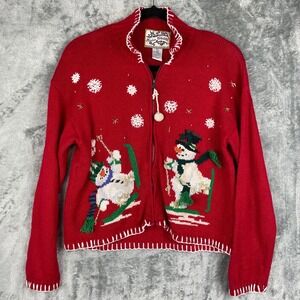 VTG Heirloom Collectibles Holiday Embroidered Christmas Cardigan Sweater 12/14